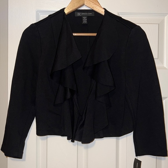 🖤 Brand New! INC Black Knit Ruffle Collar Jacket - Picture 1 of 8